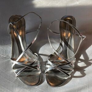 Bandolino silver strappy 2 1/2” heels